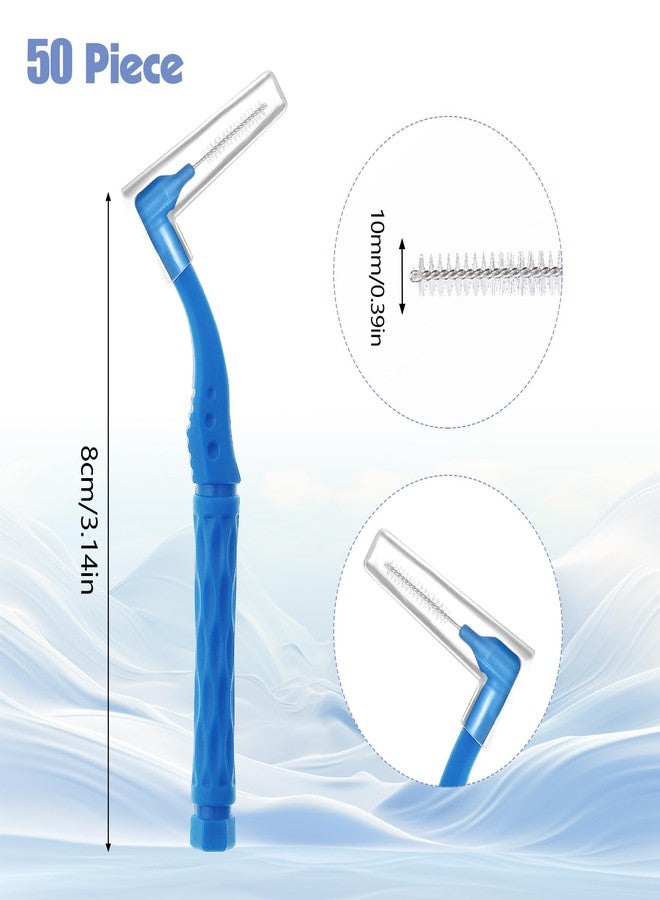 lanjue 50pcs Interdental Brushes, Blue Soft Dental Brushes with Non-Slip Handle Angled Head Tooth Picks Floss Sticks Dental Floss Brushes for Braces Oral Cleaning Narrow Gaps Between Teeth - Image 2
